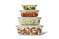 Set of Naked Kitchen glass food storage containers with lids on a white background